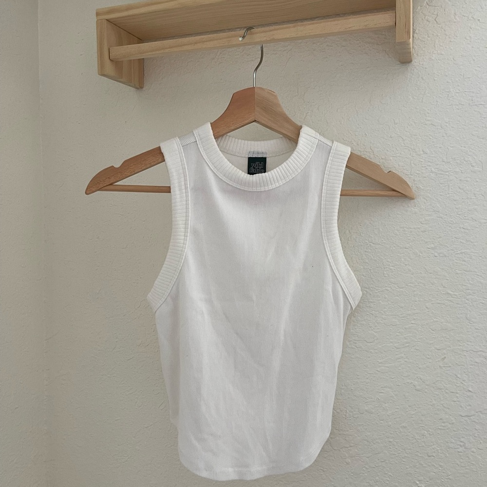 high neck white tank